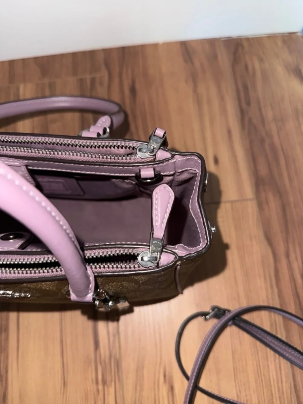 Coach mini Surrey carryall satchel in signature canvas monogram with lavender